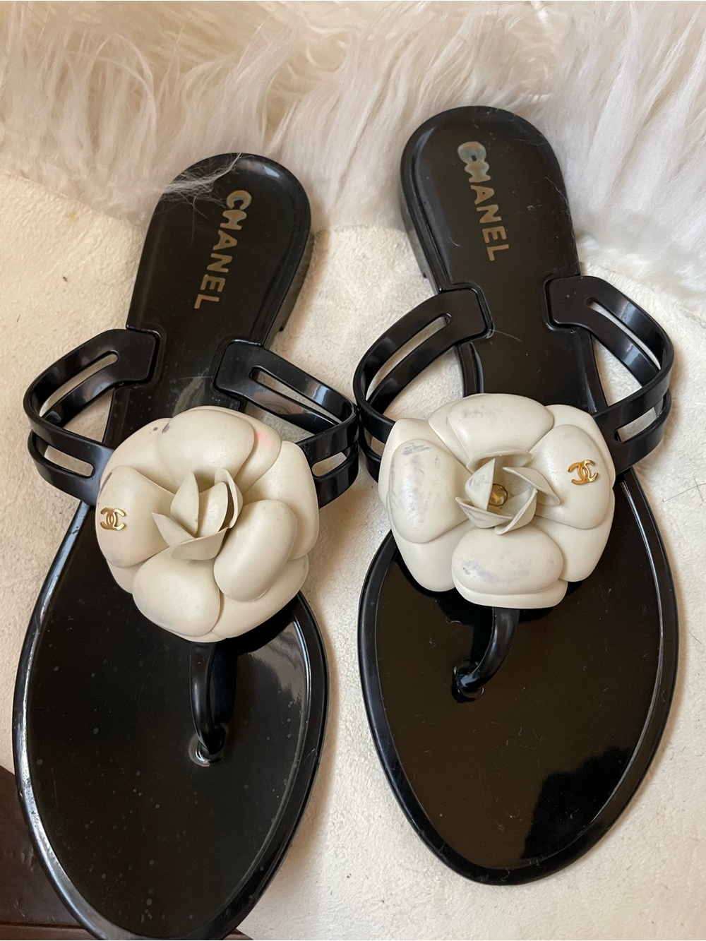 Authentic CHANEL Coco Camellia Sandals black Jelly Flip Flops Women - Picture 2 of 7